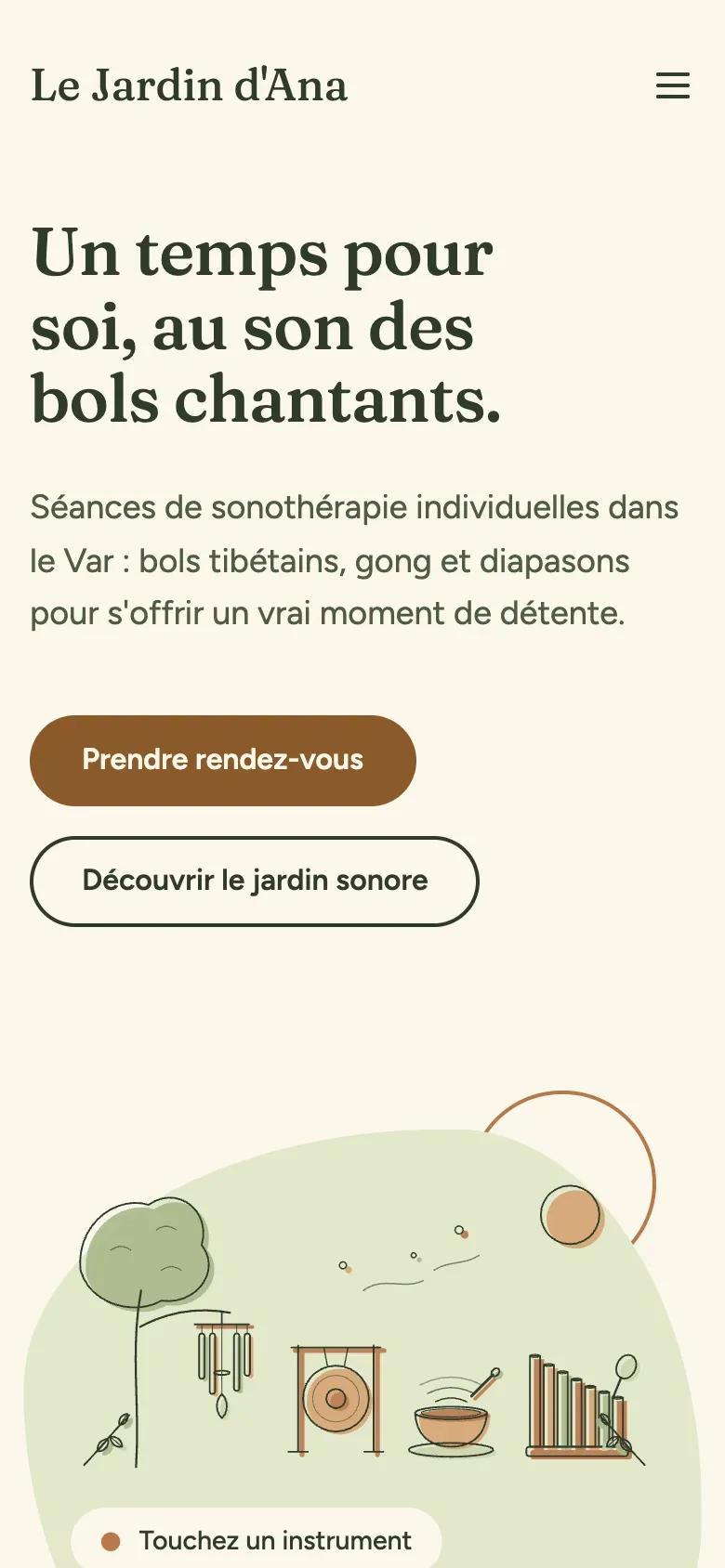 The same home page on a phone, in a single column.
